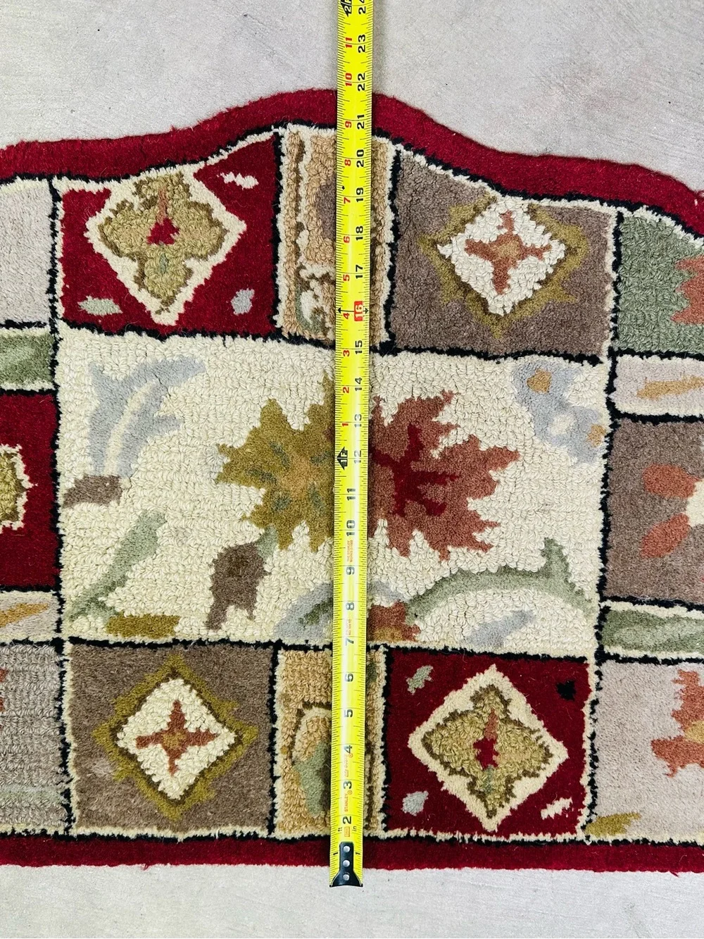 Hand Hooked Autumn Leaf Hearth Rug Fall Accent Mat Red Beige 24x41 Wool Blend